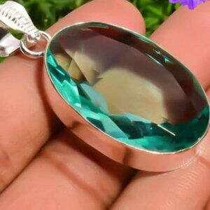 Blue Topaz Gemstone Sterling Silver 925 Silver Pendant Necklace